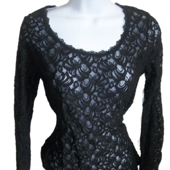 ---  Long Sleeve  Black Stretch Lace Top Size Small - Picture 1 of 1